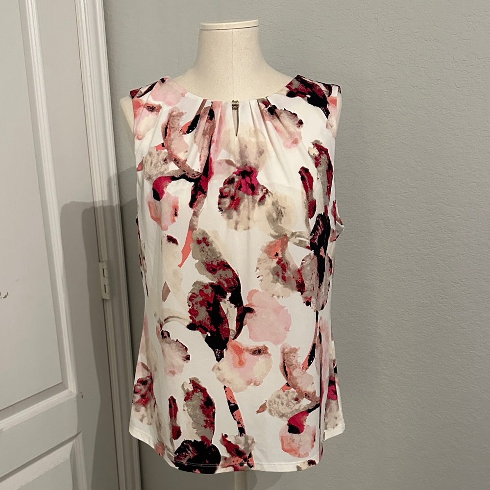 Floral Sleeveless Top - Pink and White